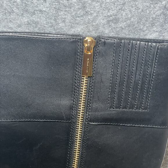 MICHAEL KORS $375 BLACK BROWN LOGO KINCAID RIDING BOOTS SZ 8 - Picture 4 of 13